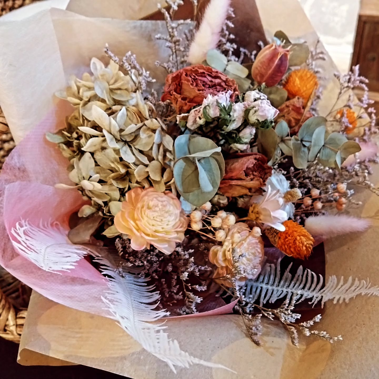 お祝いの花束・ドライフラワーのブーケ